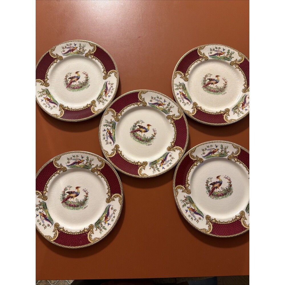 Vintage Myott Staffordshire England Chelsea Red Bird Plates 8” 5 Plates